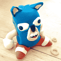A pixelated version of my avatar, which is a derpy looking Sonic clay figure.